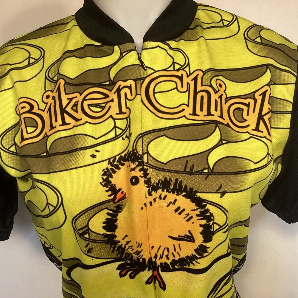 Biker Chick Women’s Cycling Jersey Chick on bike seat size large World Jerseys - Picture 2 of 12